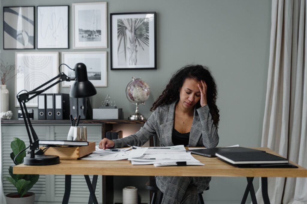 frustrated lady at desk