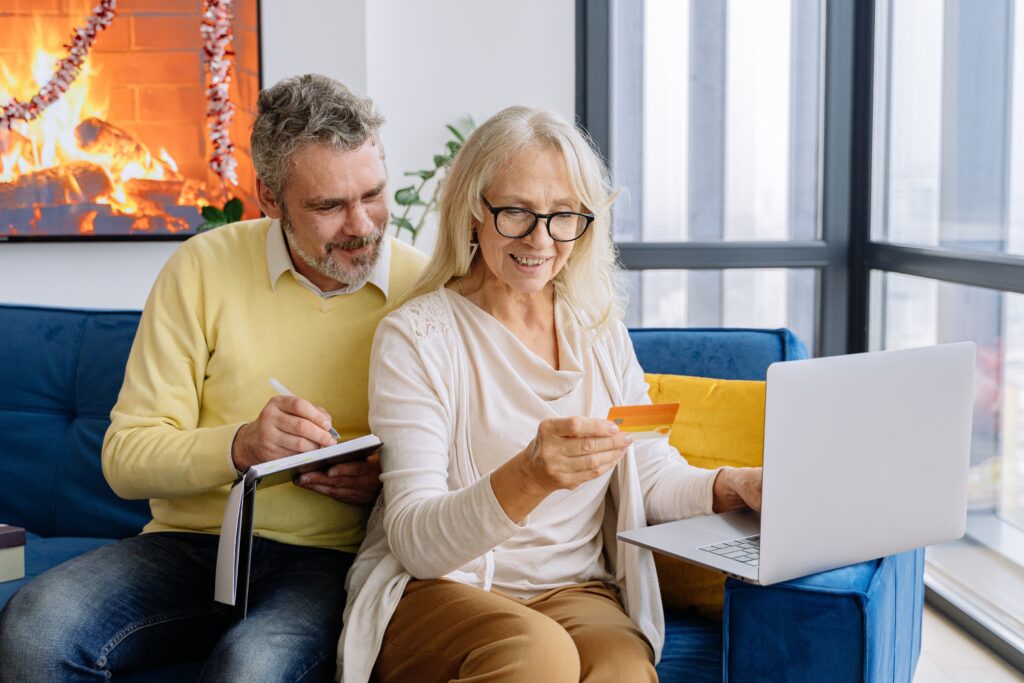 Couple looking at credit card